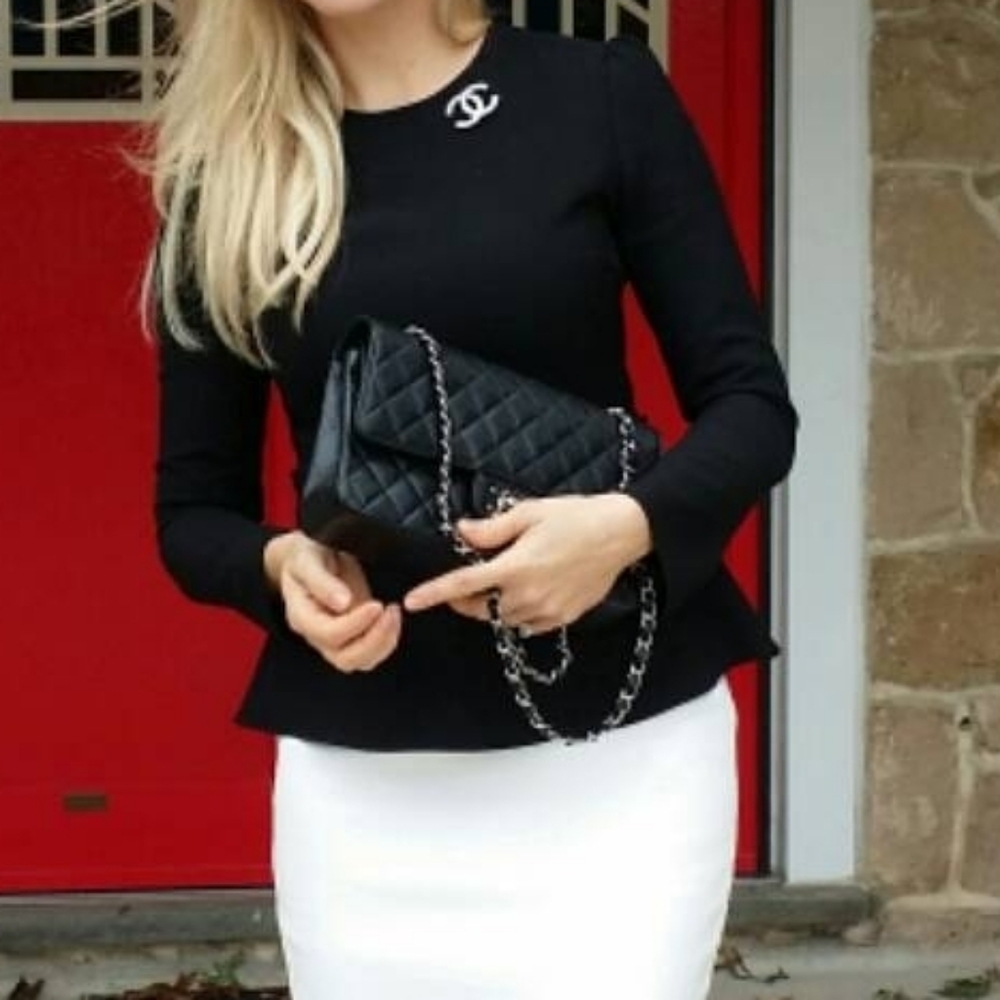 ZARA ELEGANT BLACK PEPLUM CAREER LONG SLEEVE TOP SMALL